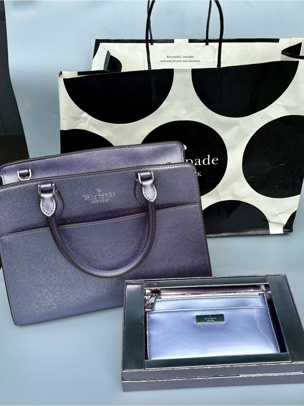 kate spade metallic lavender satchel with wallet BNWT